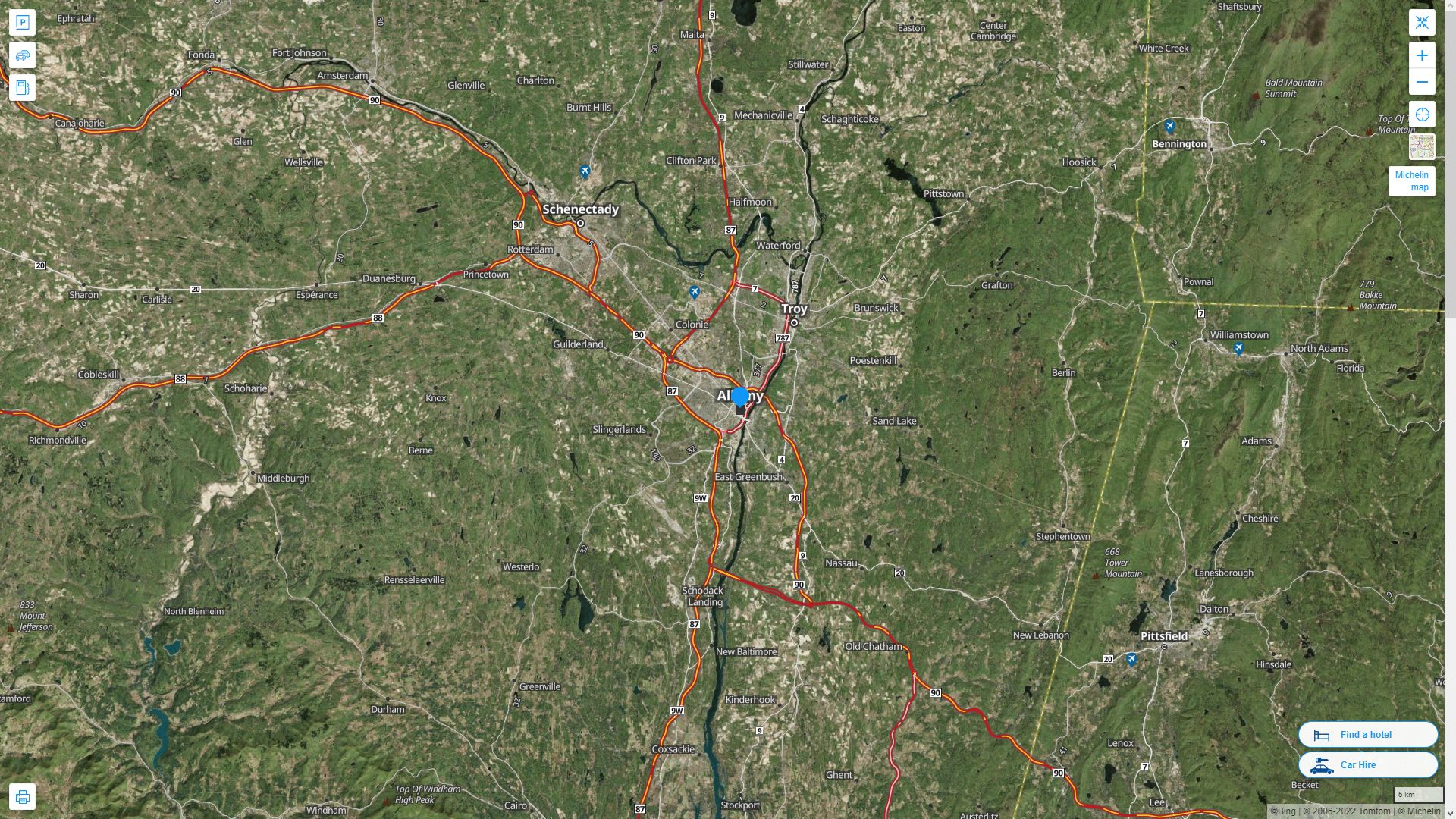 Albany New York Highway and Road Map with Satellite View